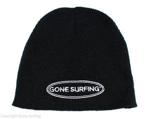 Beanie Embroidered White Gone Surfing Oval Logo on Black Acrylic Knit