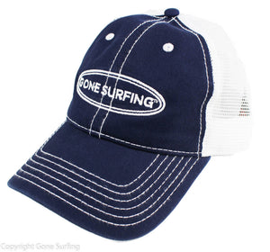 Trucker Dad Hat, Navy Cotton w/Embroidered Oval Gone Surfing Logo