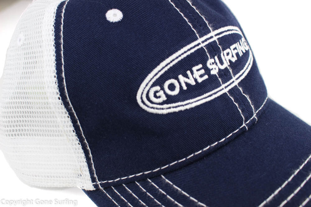 Trucker Dad Hat, Navy Cotton w/Embroidered Oval Gone Surfing Logo